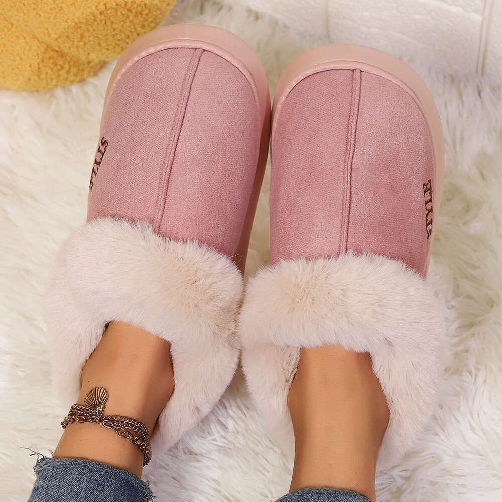 Women's Autumn Winter, and Outdoor Non-Slip Cotton Slippers, Warm Plush Indoor Home Thick Sole Slippers for Women