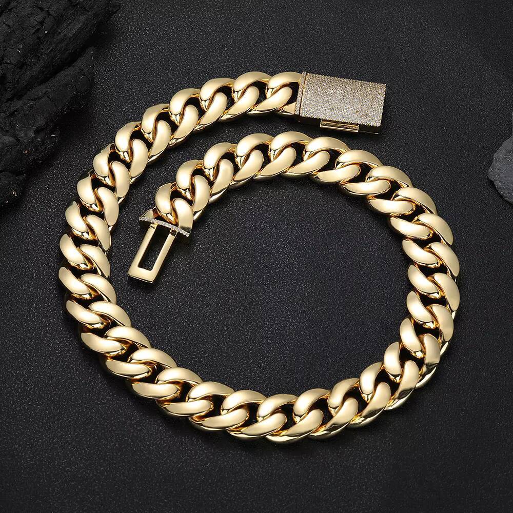 NUOYA Heavy Miami Cuban Chain 18K Gold Plated Brass Necklace Diamond Cut Clasp Hip Hop Jewelry