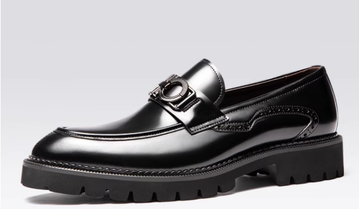 New style of men's business casual leather shoes British leather thick sole loafer toe layer cowhide men's shoes
