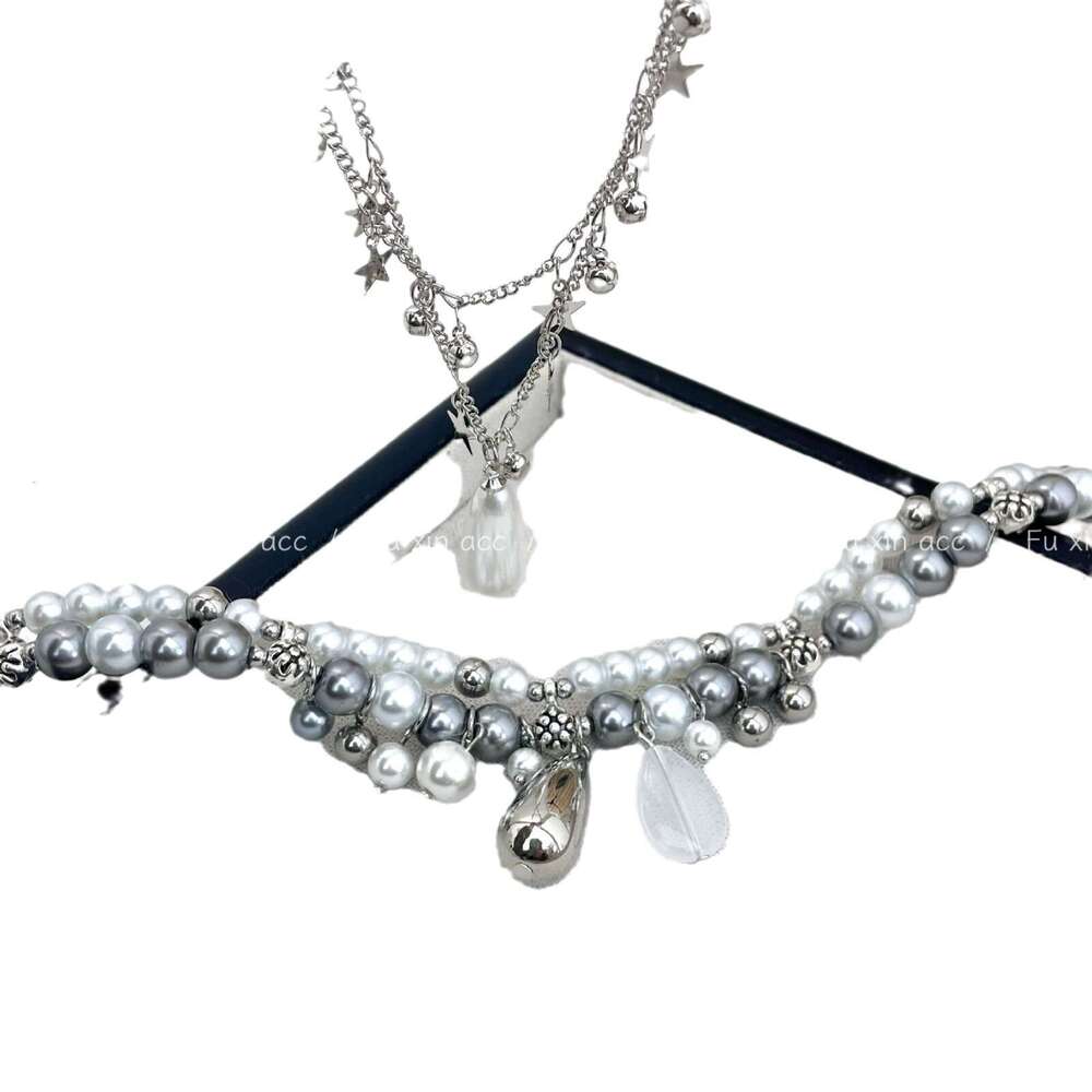 Sier Water Drop Pearl for Women 2024 New Light Niche Clavicle Chain Minimalist Double Layer Star Necklace 3aa