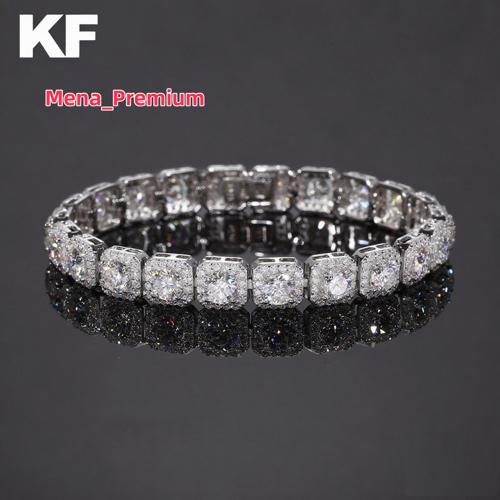 Hip Hop VVS Moissanite High Quality White Gold Color Waterproof 925 Sterling Silver 6mm Tennis Bracelet for Men