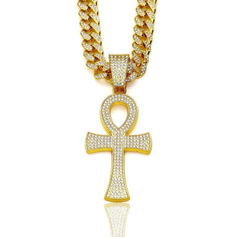 Full Dia Hip Hop Men's Cuban Chain Fashion Personality Irregular Cross Pendant Straight Hair