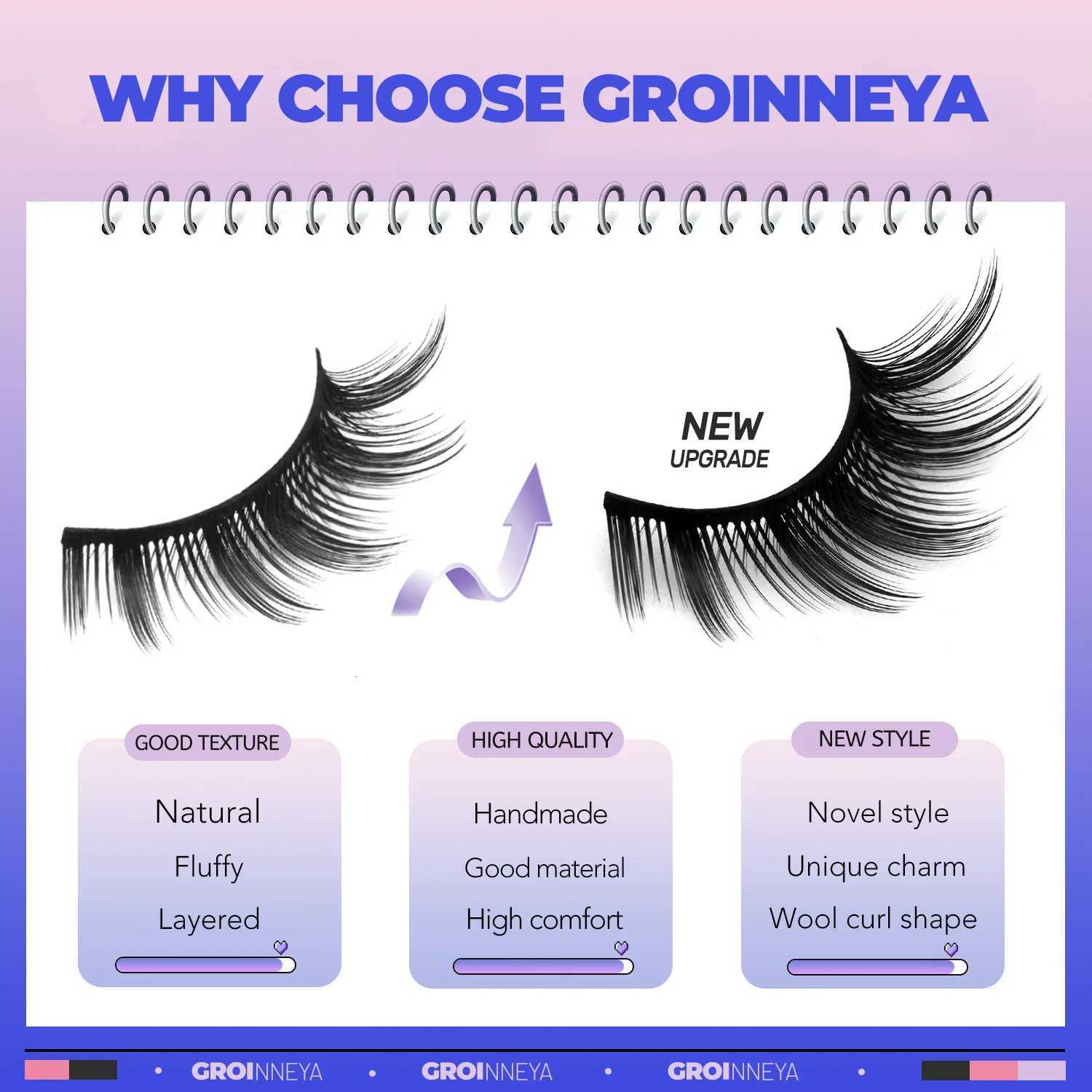 3D Faux Mink Soft Anime Eyelashes Cat Eye Natural GROINNEYA Cosplay Volumized Lashes Extension Fake Lashes Makeup Z250730