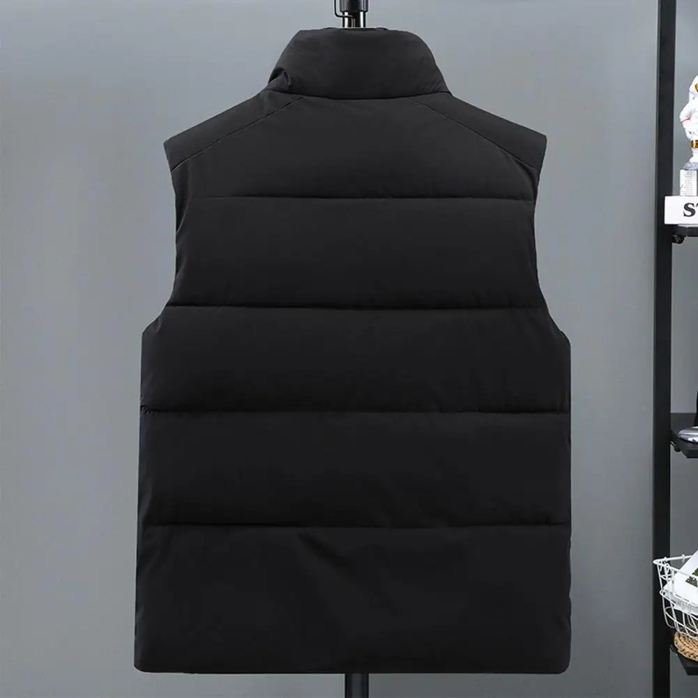Men Down Waistcoat Stand Collar Sleeveless Oblique Zipper Closure Vest Coat With Front Pockets Solid Color Cotton 250730