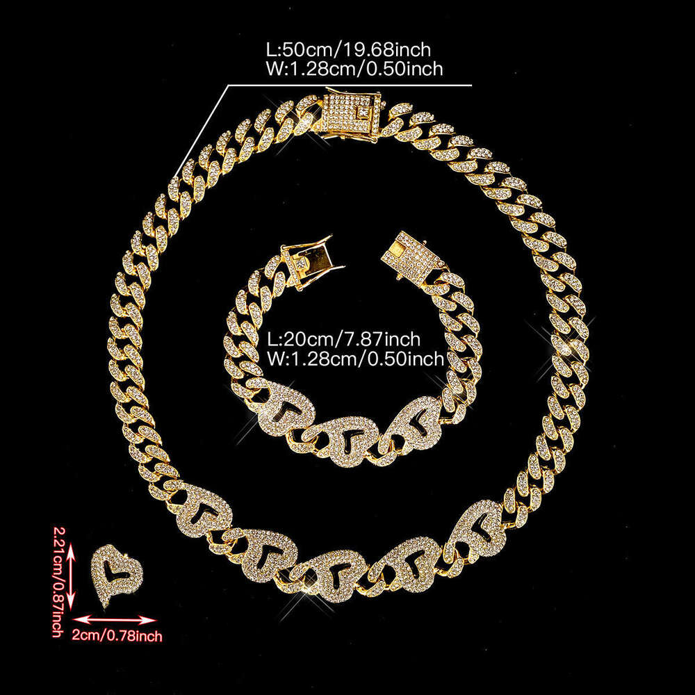 Hot Item for Men 13mm Classic Full Dia Cuban Chain Heart Splicing Necklace