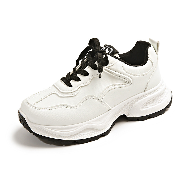 2025 Spring and Autumn New Korean Style Ins Trend Thick-Soled Height-Increasing Leather Casual Sneakers for Women ddmysaturn