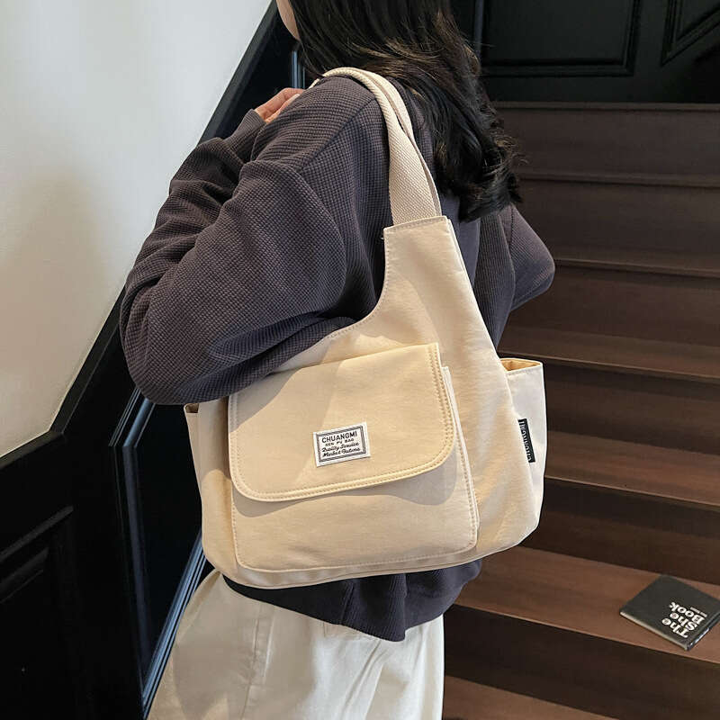 Commuting Ins Niche Design Handheld Canvas Simple Solid Color Casual Versatile Tote Bag for Women
