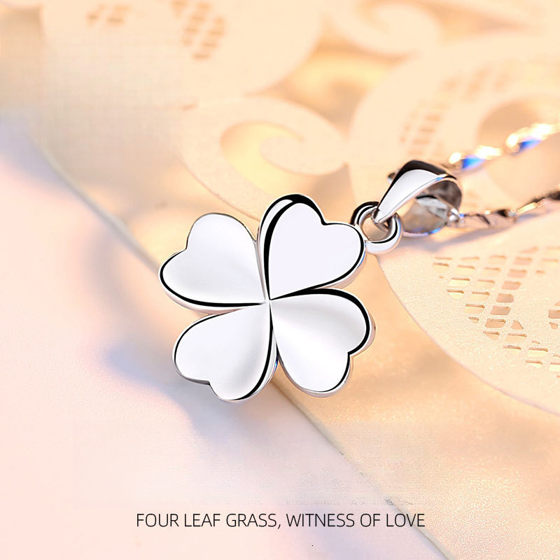 999 Pure Silver Smooth Four-Leaf Clover Pendant Necklace for Women Designer necklace High-End Wholesale Beach Lady Pendant Pure Silver Necklace