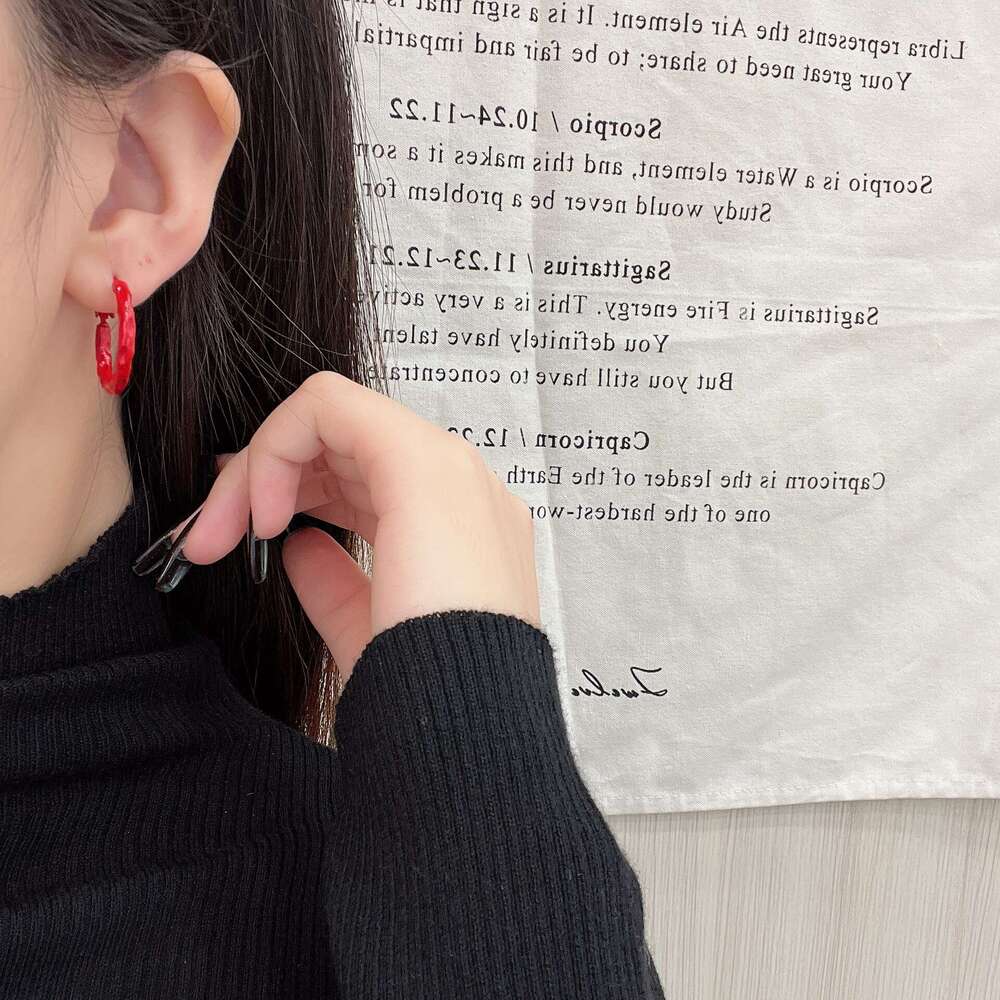 Anchor Red Circle Plain Hoop New High-end Earrings Elegant Versatile Ear Accessories e08