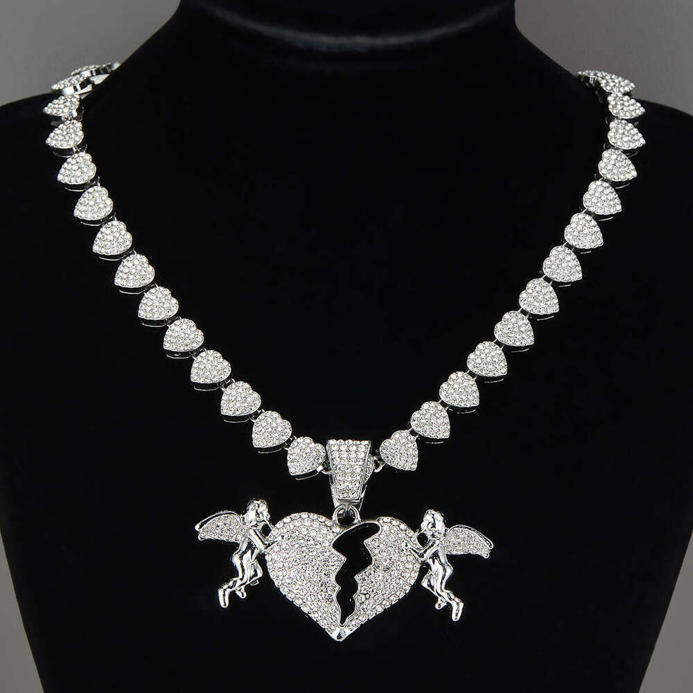 Hip-Hop Style Personality Creative Sense Alloy Full Dia Heart Angel 3D Pendant Necklace