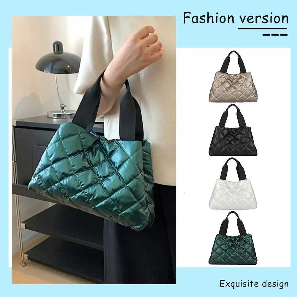 100% Cotton Quilted Hobo Handbag Large Capacity Puffer Shoulder Bag Soft Solid Color Portable Cotton for Shopper Travel Y250730