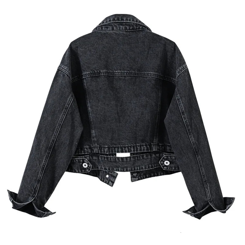 Womens Shorts Denim Jacket Fashion Casual Coat Black Lapel Singlebreasted Longsleeved Female Overcoat S M L XL XXL XXXL 250730
