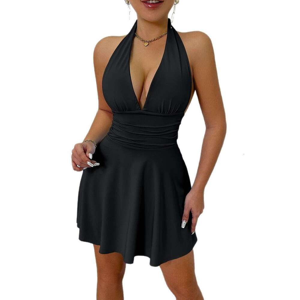 Women's Hot-Selling With Tie, Backless V-Neck, Tight-Fitting Short Dress, Sexy Dress B5