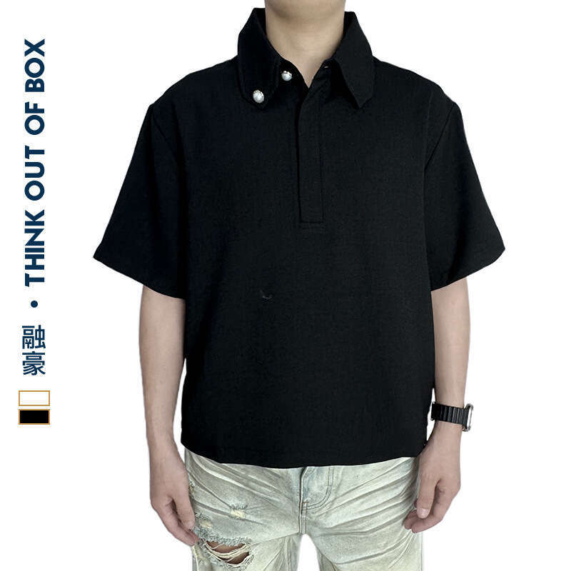 Minimalist Personalized Design Polo Shirt Textured Old Money Style Versatile Slim Fit Pearl Button Casual Short Sleeve High-Quality Feel B5