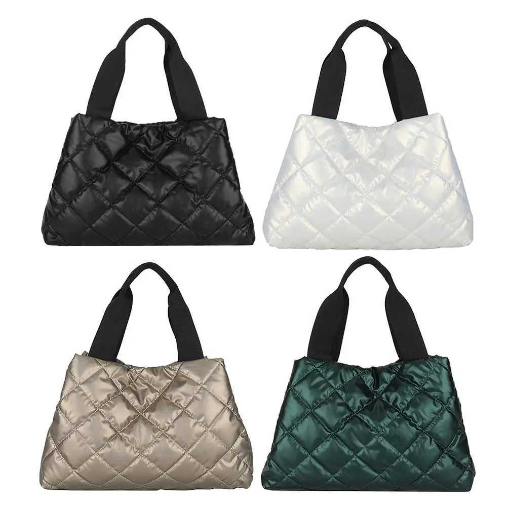 100% Cotton Quilted Hobo Handbag Large Capacity Puffer Shoulder Bag Soft Solid Color Portable Cotton for Shopper Travel Y250730