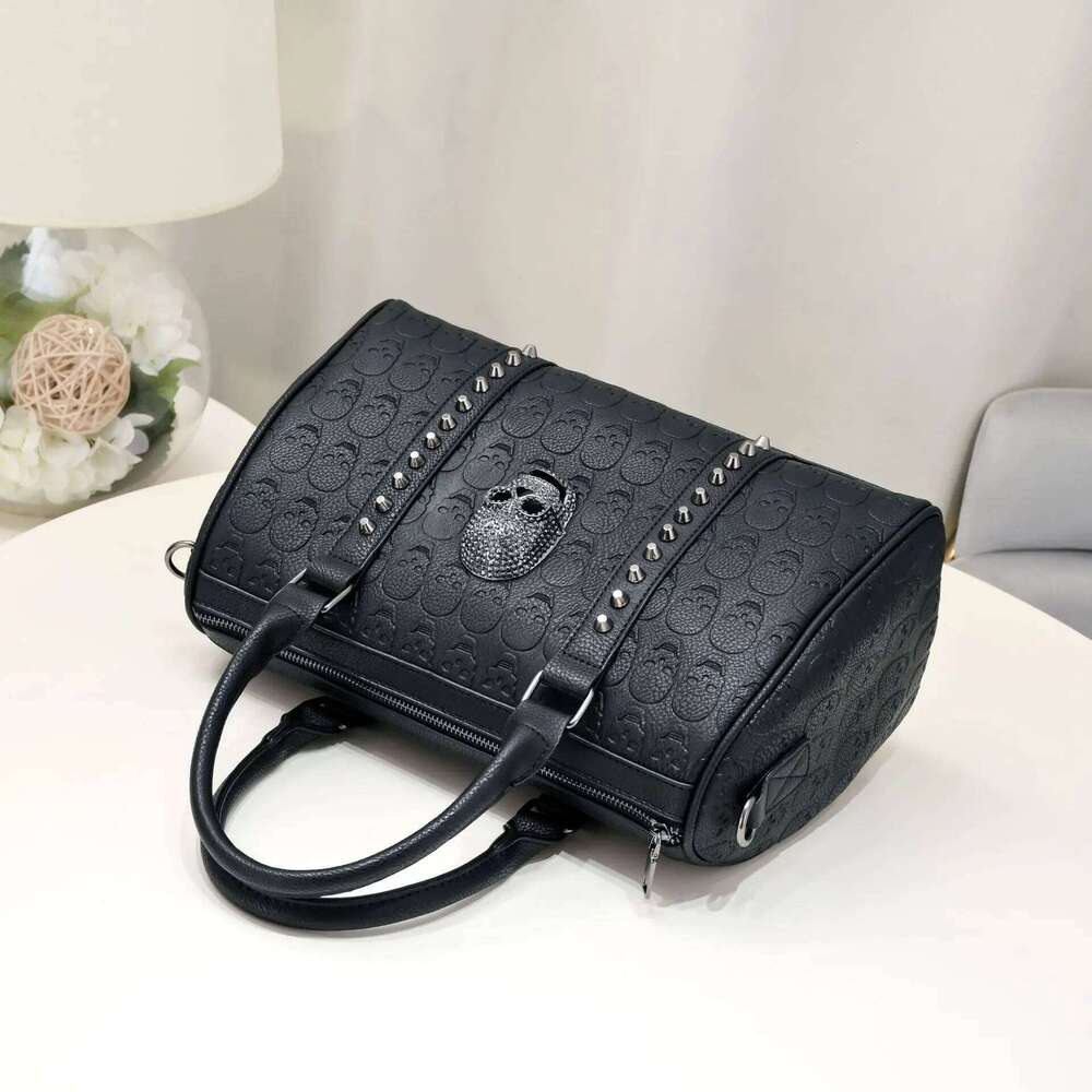 Jierotyx Gothic Style Skull Tote for Women Steampunk Studded Decor Boston Trendy Top Handle Crossbody Bag Large