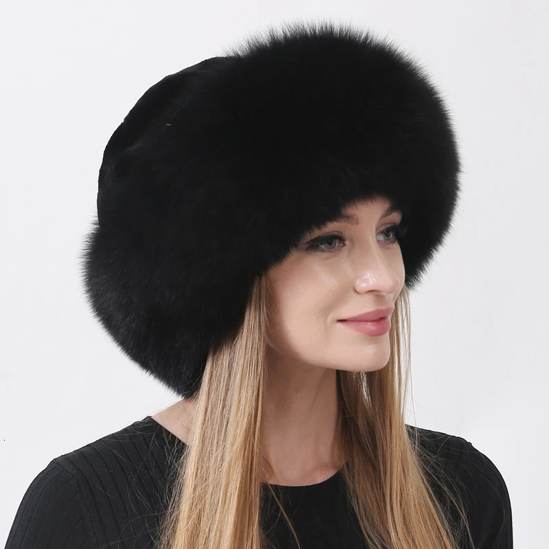 Russian Winter Fur Hat Warm Fluffy Women Round Hat Fluffy Fox Rabbit Fur Bucket Hat 250724