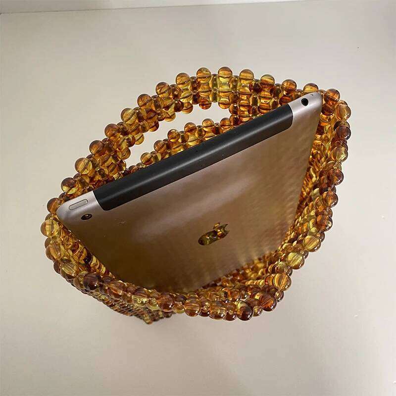 Amber Acrylic Handle Summer Beaded Clear Bags for Women Purses Handbags Celebrity Ladies Handmade Box Tote Evening Party