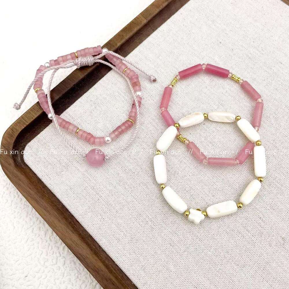 New Chinese Style Pink Natural Stone Bracelet for Women, High-End Exquisite Fashionable Layered Bracelet, Light Versatile Jewelry 38a