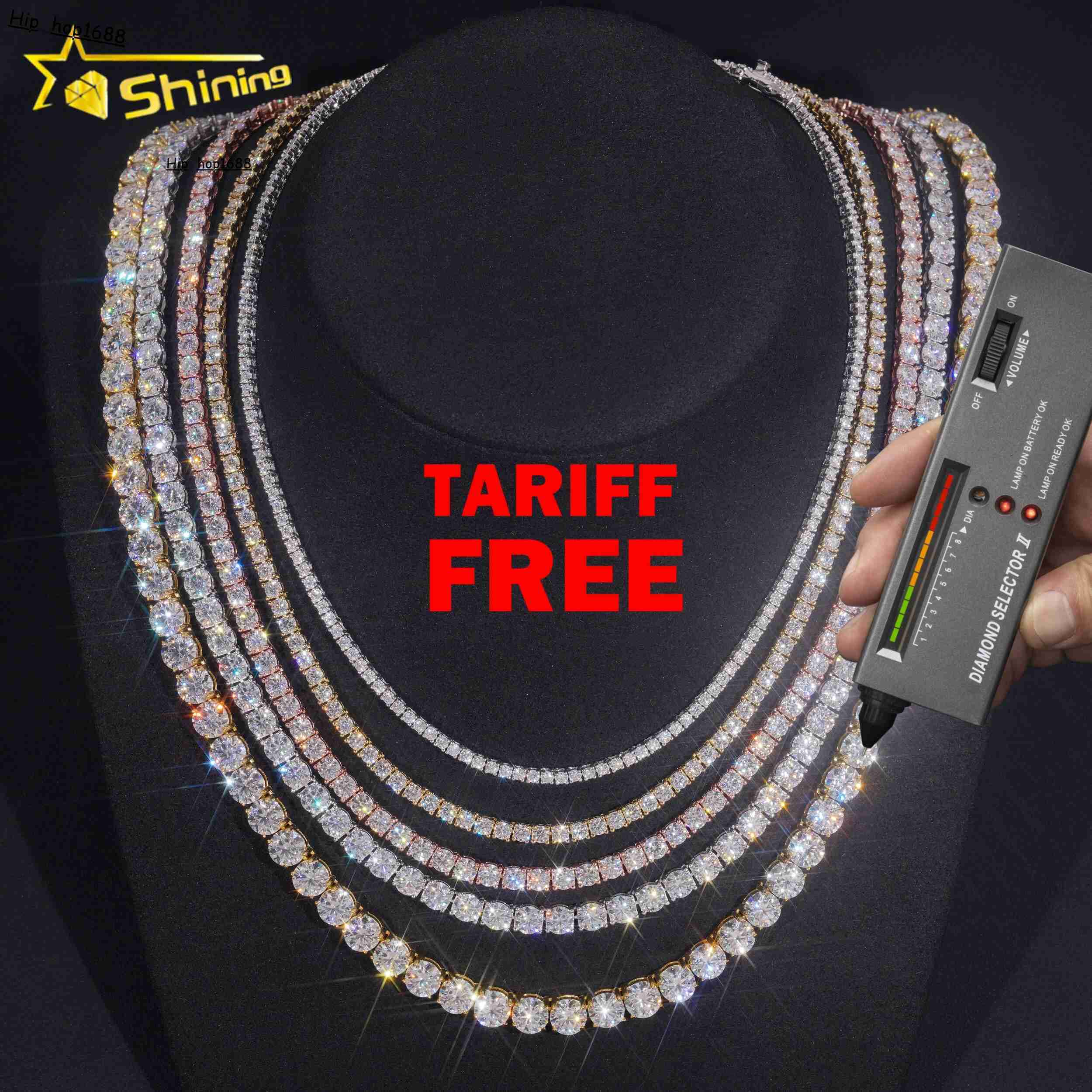 GRA Certificated Pass Diamond Tester Moissanite Tennis Chain 925 Silver Fine 2MM to 5MM Iced Out Moissanite Tennis Necklace