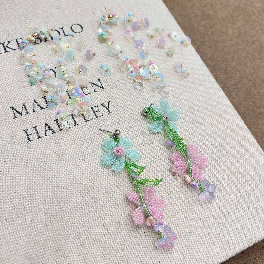 TikTok Super Beautiful Monet Garden Dopamine Beaded Flower Girl Heart Stud 2025 Spring New Earrings 1a5