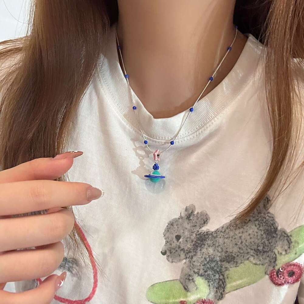 2025 Summer New Dopamine Fun Beaded 3D Saturn Necklace Fresh Sweet Colorful Glaze Collarbone Chain d1a