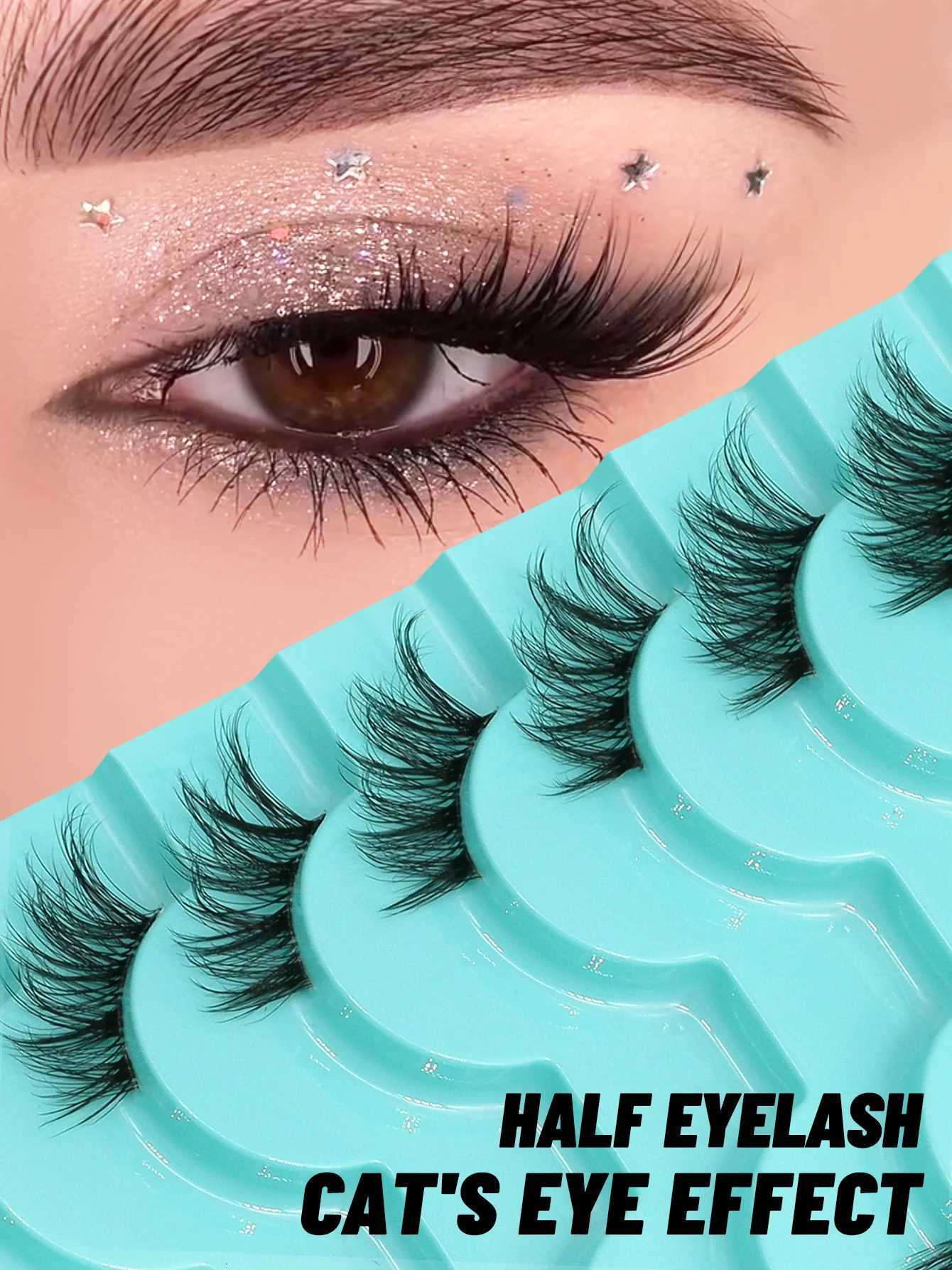 RNNEYA Half Eyelashes Natural Long Clear Band Lashes Natural Look Winged End Eye Elongated Lashes Cat Eye Lashes Z250730