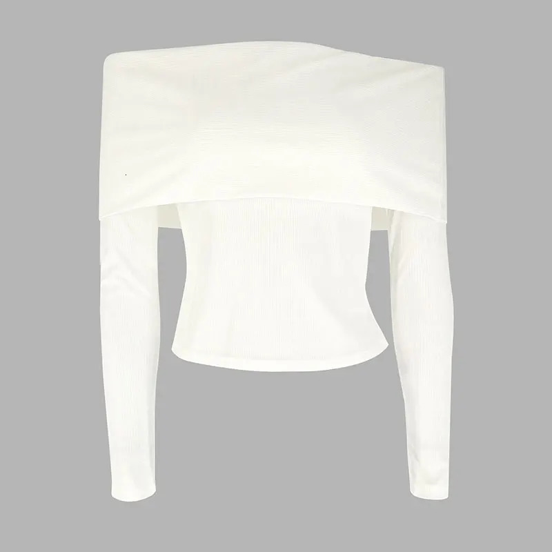 Womens Tshirt Autumn Solid Sexy Off Shoulder Long Sleeves Tees Top Streetwear Fashion Slash Neck Female Crop Clothing 250729