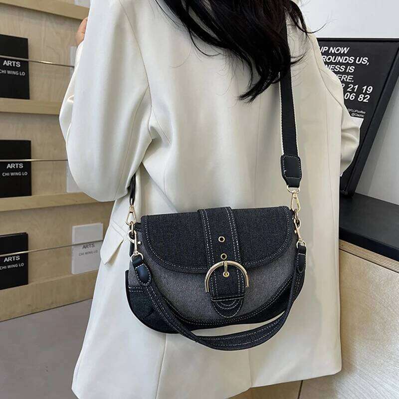 Denim Belt Design For Women Brand New Contrast Color Saddle Retro Versatile Blue Fashion Shoulder Messenger Bag