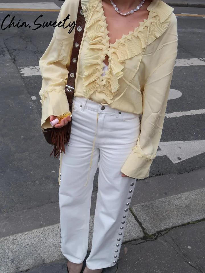 Spring Summer Vacation Womens Casual Solid Shirt Skirt Set V-neck Lace Up Shirts Ruffles Top Pleated Skirts Lady Suit 250725