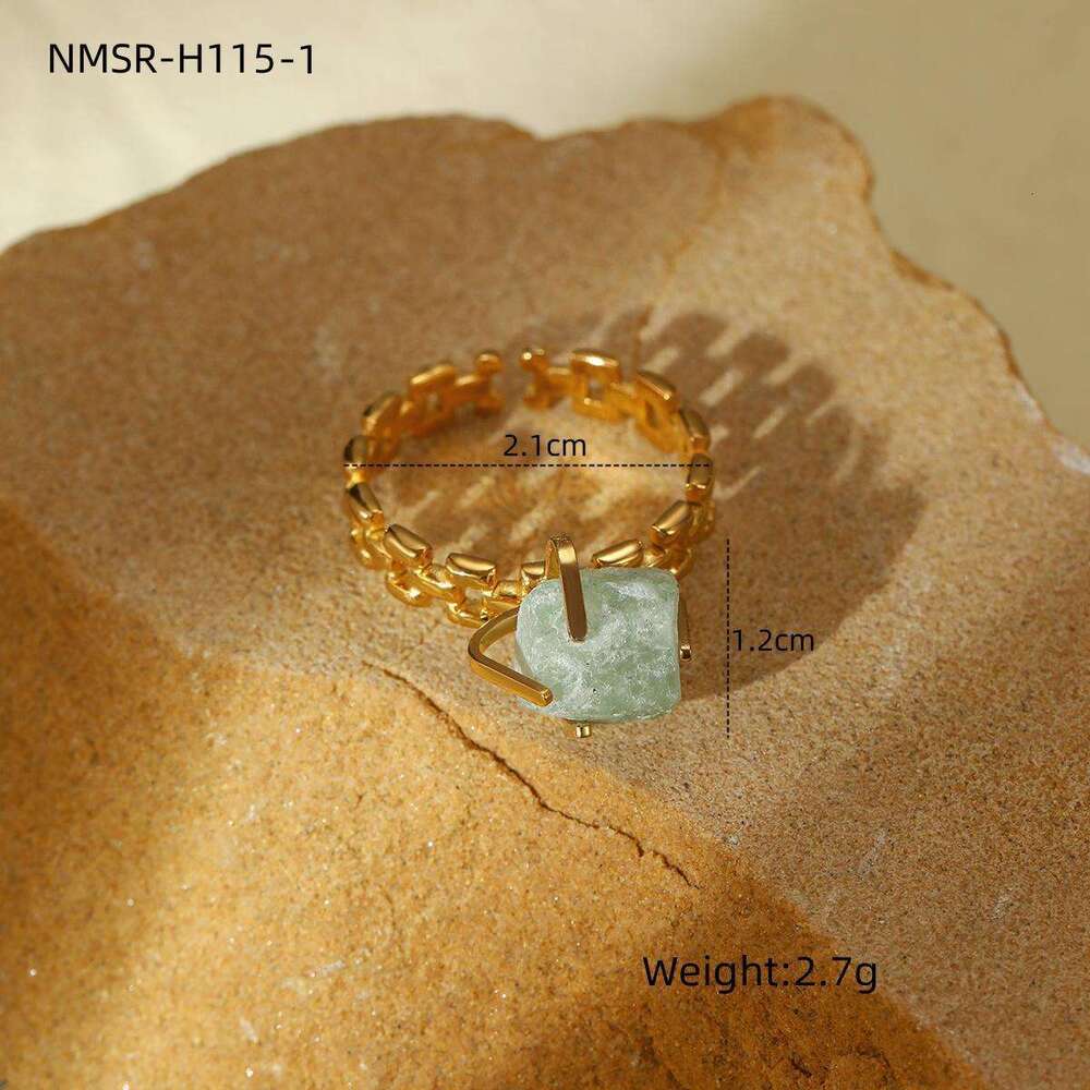 Hot Selling Adjustable Open Titanium Ring for Women with Natural Stone Circle Fence Stainless Steel Jewelry