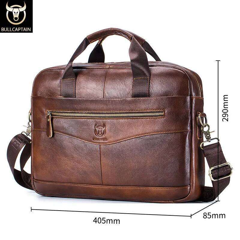 BULLCAPTAIN Shoulder Messenger Bags Genuine Leather 14-inch Laptop Bag's Men's Briefcase Office Business Handbag