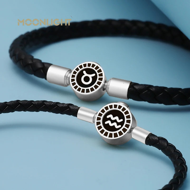 MOONLIGHT 12 Bracelets Charm Leather Bracelet Scorpio Virgo Sagittarius Pisces Women Couple Birthday Jewelry Gifts 250730