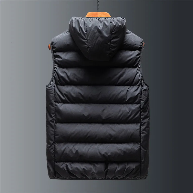 Autumn Winter Mens Down Vest Male Hooded Fashion Trend Zipper Stand Collar Solid Men Windproof Warm Jackets 250730