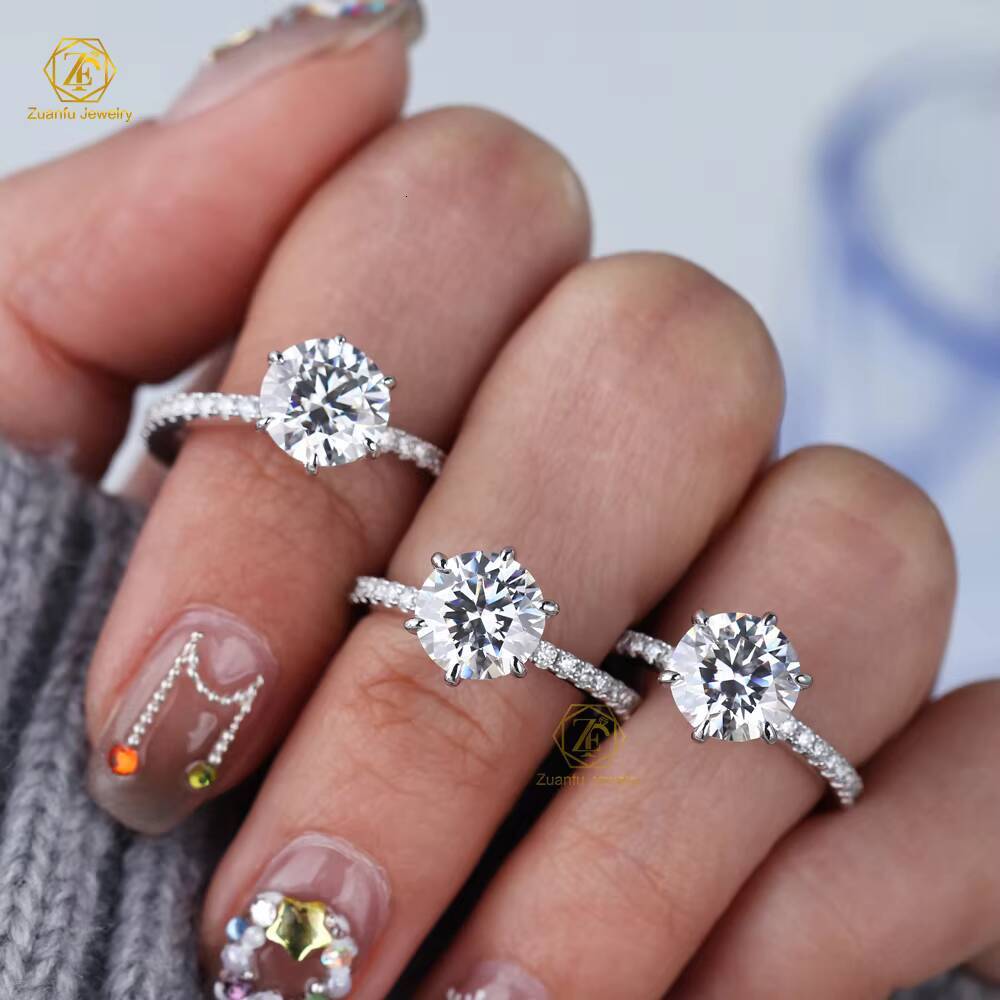 Factory Custom Jewelry CVD HPHT 14K 18K White Gold 2.0CT Circular Lab Grown Diamond Wedding Engagement Rings for Women