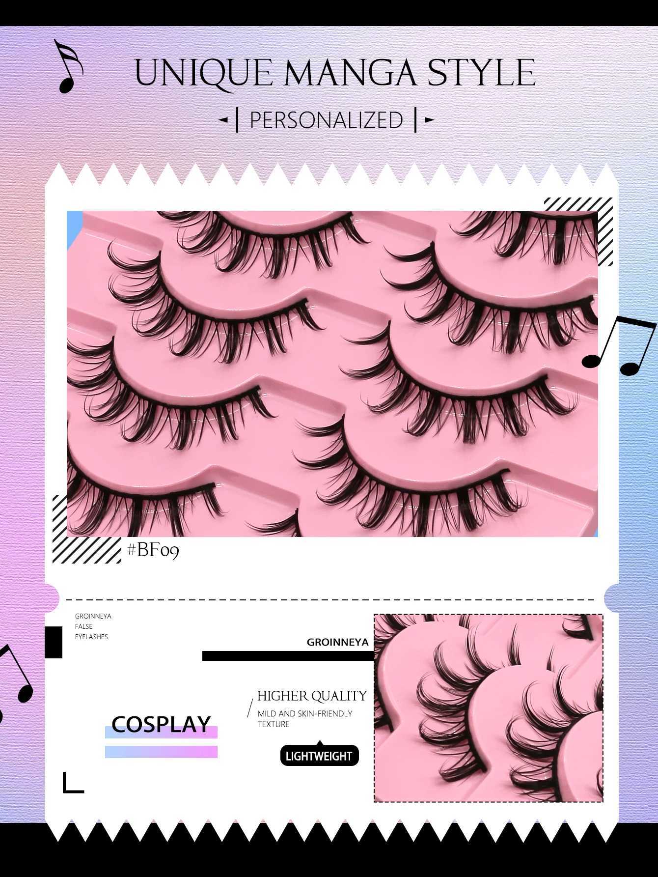 ROINNEYA Manga Eyelashes Natural Wet Lashes Natural Long Curl Long-lasting LashSoft Faux Mink Lashes Extension Makeup Z250730