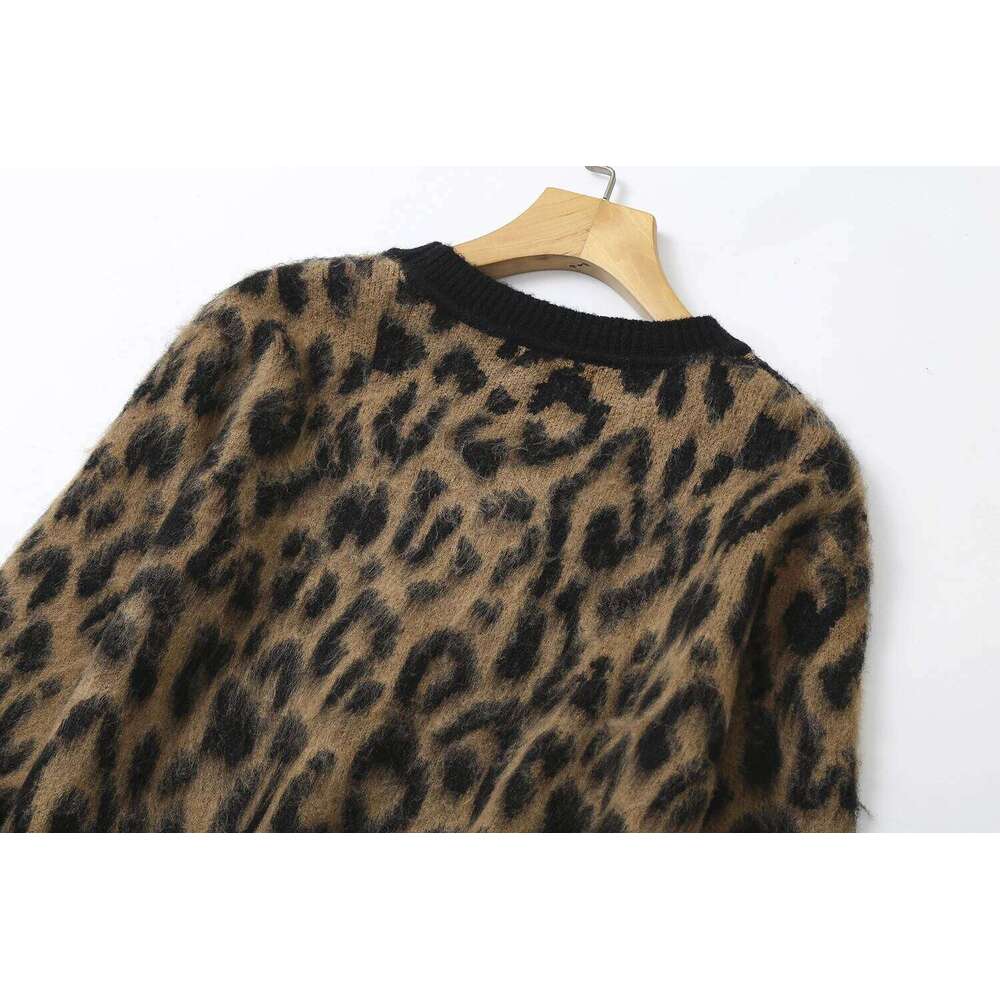 Ethereal MD 2025 Massidutti Spring New Style Of Women's Casual Fashion Lazy Leopard Print Short Crew-Neck Sweater 250728