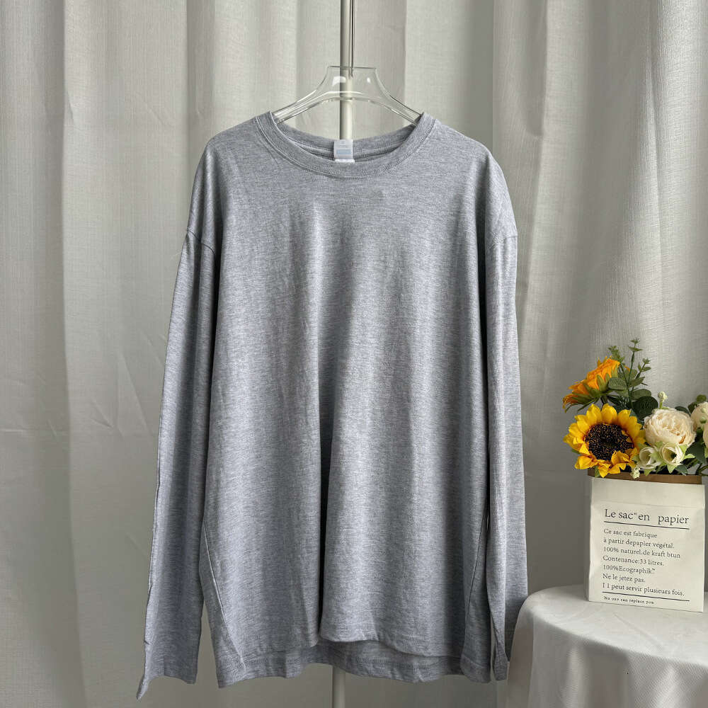 Spring New Solid Color Long Sleeve T-Shirt For Women Loose Fit Pure Cotton Round Neck Basic Top B5