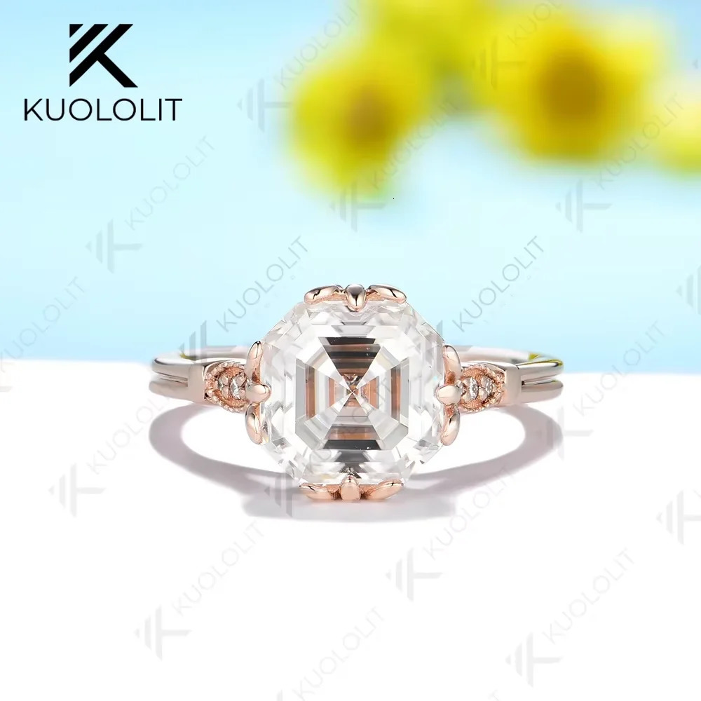 Kuololit 2.5ct Asscher Cut Rings for Women PT950 Solid 14K 10K Rose Gold Solitaire Ring for Engagement Christmas Gift 250722