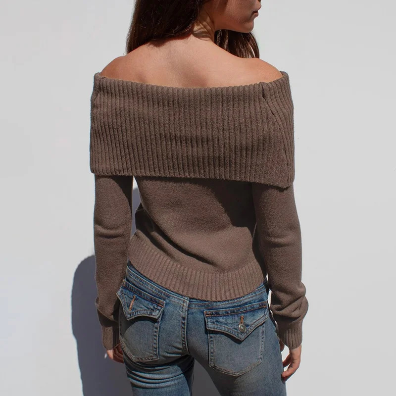 1990s Fairycore Sweater Women Aesthetic Clothes Folding Off Shoulder Long Sleeve Knitted Crop Tops 2000s Clothing Streetwear 250723