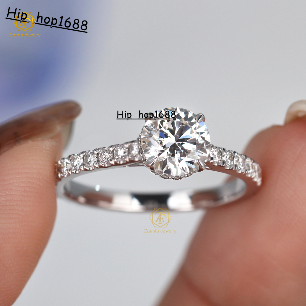 IGI 18K Solid Gold Wedding Promise Jewelry Halo Round Cut 1.0ct Lab Grown Diamond Engagement Ring Iced Diamond for Women