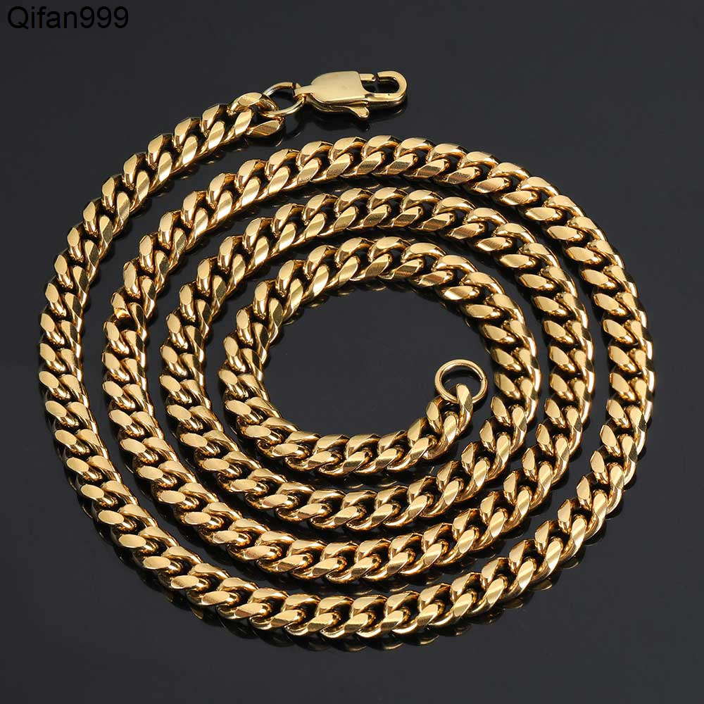 NUOYA 6mm 18K Gold Plated Stainless Steel Cuban Link Chain Necklace Mens Hip Hop Fashion Jewelry