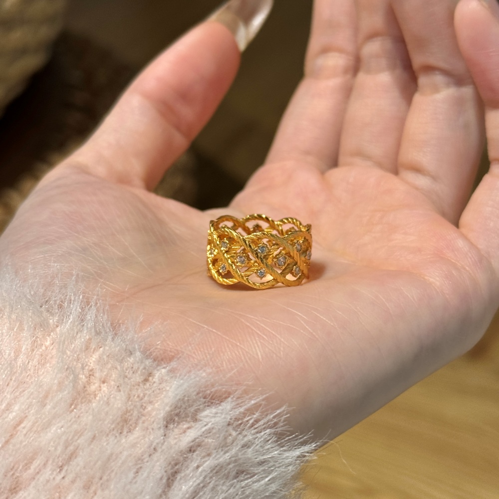 925 silver Elegant Weaved Ladies' Ring Set With Sparkling Cubic Zirconias,flower basket shape 22k gold plated,width:10.9mm,weight:4.2g,CZ:5A