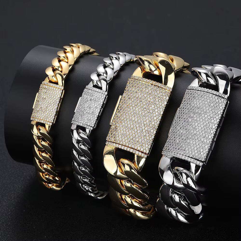 NUOYA Heavy Miami Cuban Chain 18K Gold Plated Brass Necklace Diamond Cut Clasp Hip Hop Jewelry