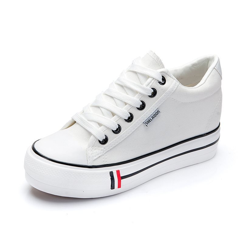 2025 New Korean Style Versatile Women's Canvas Shoes, Student Lace-up Thick Sole Height-increasing Spring Casual Breathable Sneakers ddmysaturn