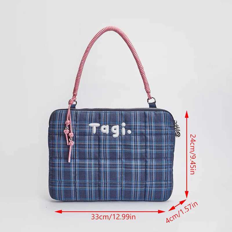 ute Laptop Sle Tablet Sle Girl Bag Korean Simple Plaid Bag Large Capacity Laptop Handbag Notebook Pouch Ladies Tote Bags y250730