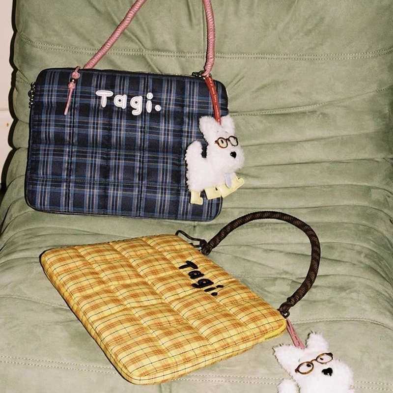 ute Laptop Sle Tablet Sle Girl Bag Korean Simple Plaid Bag Large Capacity Laptop Handbag Notebook Pouch Ladies Tote Bags y250730