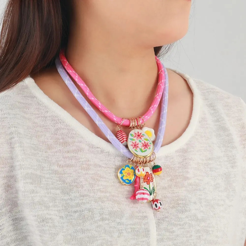 Ethnic Style Resin Flower Pendant Necklace Set Hip Hop Nylon Rope Necklace Cuba Chain Jewelry Accessories 250729