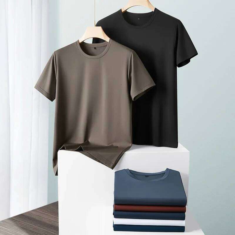 Men's Short-Sleeve T-Shirt Contains mulberry silk Summer 2025 Lightweight, Wrinkle-Resistant Solid Color Casual Top