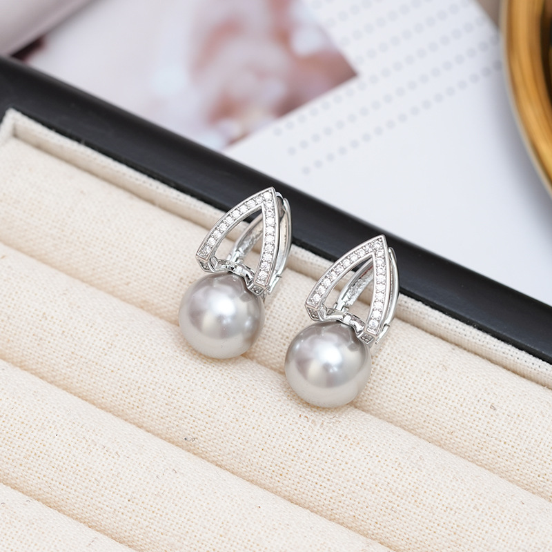 Exquisite Ball Pearl Stud Earrings for Women 18K Real White Gold Plated Cubic Zirconia Wter Drop Pearl Charm Earrings Fashion Fine Crystal Earrings Je